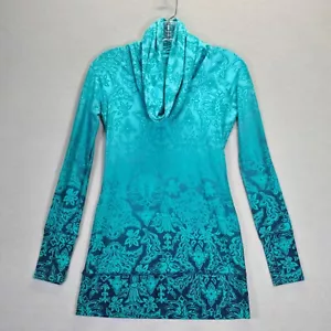 Athleta Ombre Floral Yoga Tunic Nadi Cowl Neck Drawstring Green Long Sleeve XXS - Picture 1 of 14
