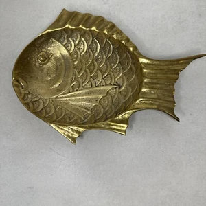 Brass Gold Fish Trinket Tray Decorative Brass Coin Pin Trinket Tray Dresser MCM - Picture 1 of 17