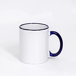 15pcs Sublimation Mug 11oz Coloured Inner Royal Blue Rim Handle Heat Press - Picture 1 of 3