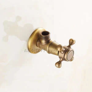 Antique Brass Faucet Angle Stop Check Valve Solid Cross Handle Control Water Tap - Picture 1 of 3