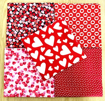 Fat Quarter Bundle - Valentine's Day Red Pink Love Hearts Bunting Craft Fabric - Image 1 of 4