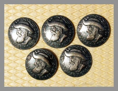 Trachtenknöpfe Andreas Hofer,  Metall, Silberfarben, mit Prägung 1809 : 5 STÜCK - Bild 1 von 4