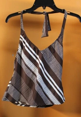 Camiseta Tankini Anne Klein Swim Halter MARRÓN/BLANCA Talla 8 Nueva con Etiquetas Foto 1 de 3