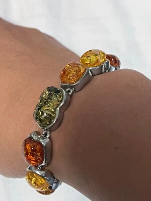 Original Exquisite AMBER Bracelet set in Stainless Steel fits 7- 7 1/2" wrist - Image 1 of 4