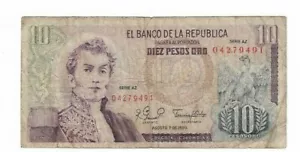 Billetes de Colombia 1980 de 10 pesos - Imagen 1 de 2