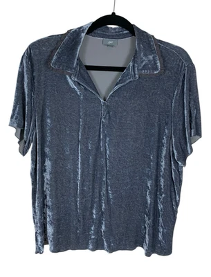 Camisa para mujer J. Jill de terciopelo plateado manga corta cuello en V detalle de encaje talla L Foto 1 de 4