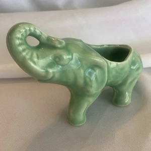 Vintage McCoy grüner Elefant Keramik matt glasiert Keramik Übertopf Koffer bis 1950er 5" - Bild 1 von 11