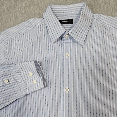 Camisa Theory Para Hombres 15 R Azul Cedrick Slub Rayas Vestido con Botones Foto 1 de 4