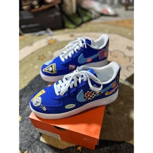 Nike Air Force 1 '07 Wmns Blue Multi Patch Basketball Just Do It Sneakers 8.5 - Picture 1 of 6