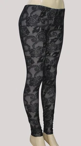 Papillon Women's Lined Lace Leggings Elastic Waist Black Sheer Size L - Picture 1 of 7