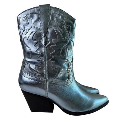 Dolce Vita Landen Botas Western Eléctricas Azul Para Mujer 8 Cuero Medio Pantorrilla Pull On Foto 1 de 4