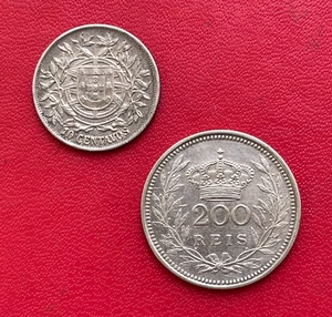 Portugal. Beau lot de 2 monnaies argent de 10 centavos 1915 et 200 reis 1909 - Imagen 1 de 2
