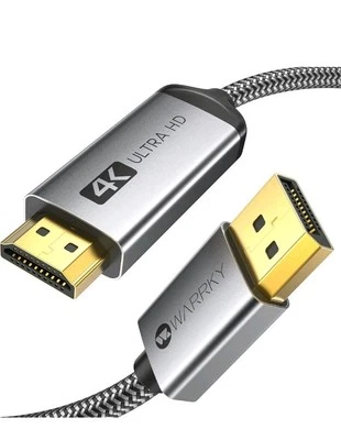 WARRKY 4K DisplayPort to HDMI Cable DP HDMI Gold-Plated Plug 1.8m 6FTGradeA■W345 - Image 1 of 4