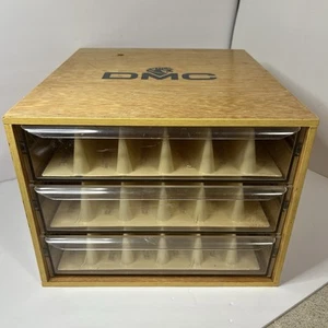 Caja de almacenamiento de 3 cajones de madera hilo bordado DMC *De colección *Al por menor - Imagen 1 de 23