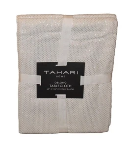 TAHARI Winter White W/ Silver Dots TABLECLOTH Oblong 60" X 104" NEW Metallic - Picture 1 of 3