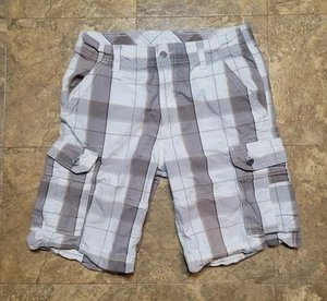 Levis Cargo Shorts Mens 33 (32) Gray White Plaid Streetwear Hiking Outdoor Y2K - Picture 1 of 11