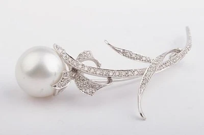 Brosche Nadel Südsee Perle 15,2mm Brillanten 0,8ct Diamanten 750 18K Weißgold- - Bild 1 von 4