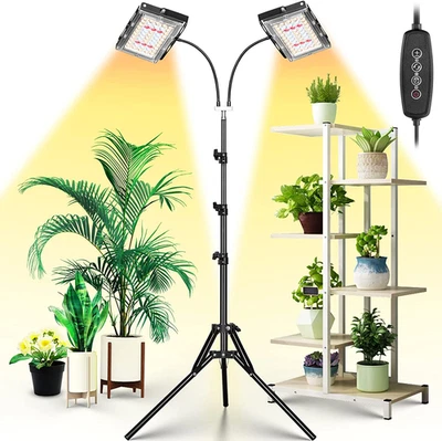 Grow Light for Indoor Plants, Dual Heads Full Spectrum LED, Auto On/Off Timer, 6 - Image 1 of 4