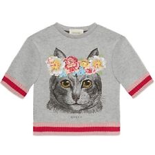 GUCCI Neoprene Cat Pullover Sweater Kids Girls Size 4 Youth Heather Grey