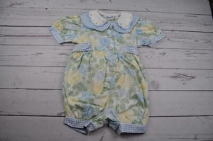Vintage Nanette size 6 Months Romper Blue & Yellow Romper Floral Cottage Core - Picture 1 of 13