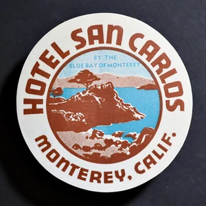 Kofferaufkleber *** ORIGINAL VINTAGE *** 1935 Monterrey California Lone Cypress - Bild 1 von 2