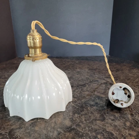 31" Drop Antique Salvage Vintage Hanging School farmhouse Light Fixtures Pendent Cover