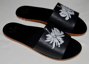 Neu im Karton Beek flache schwarze Damen-Sandalen Spottdrossel Palmen-Pantoletten Größe 9 - Bild 1 von 10