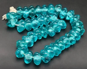 HUGE Old Indo Pacific Clear Bright Blue Glass Beads Melon Pumpkin Strand #CP988 - Picture 1 of 4