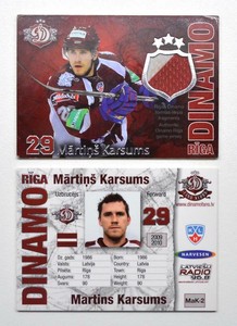 2009-10 KHL Dinamo Riga Jersey Card #MaK-2 Martins Karsums