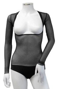 BLACK SILVER GLITTER SLEEVES HOLD CONTROL SHAPING POWER MESH BODY SUIT EVENING - Picture 1 of 10