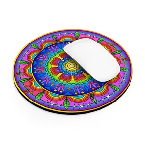 Psychedelic Flowers Mandala - 7.5 inch thick mousepad - Trippy Pattern Art Gift - Picture 1 of 3