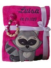 Babydecke mit Namen bestickt + Schnullerkette Geschenk Baby Taufe Geburt rosa