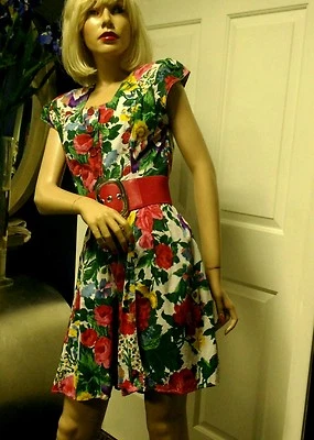 Vintage 70's 80's Jumpsuit Pants Culottes One Piece Romper Floral Cotton Small - Image 1 of 4