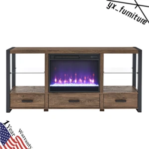 60" Electric Fireplace TV Stand w/ Sync Colorful LED Lights Reclaimed Barnwood - Picture 1 of 22