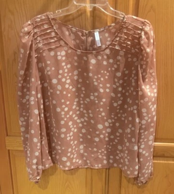 Blusa Xhilaration Arcilla y Crema Lunares Semi Transparente Cremallera Trasera Talla XL Foto 1 de 4