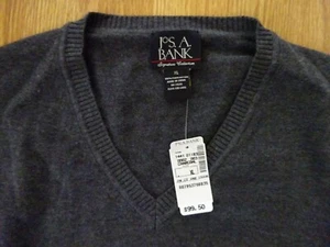 Herren JOS A BANKS Pullover Prima Baumwolle anthrazitgrau V-Ausschnitt Größe XL $ 99,50 - Bild 1 von 4
