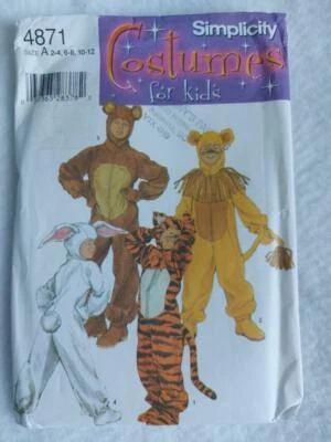 Simplicity 4871 Girl's Boy's Animal  Costume Pattern Sz 2-4 6-8 10-12 - Image 1 of 2