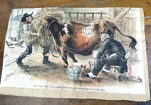 C1885 The JUDGE Litho Print, Satire "Tariff Cow, The Monopolist Gets the Milk" - Picture 1 of 18
