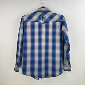 Cowboy Hardware Shirt Boys XL Gray Blue Plaid Pearl Snap Long Sleeve Western - Picture 1 of 9