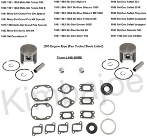 1979-1989 Ski Doo Moto-Ski 500 503 Fan Listed 73 mm BORE Piston Kits Rebuild - Bild 1 von 1
