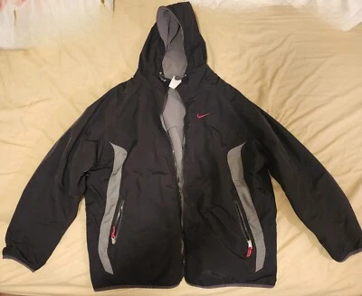 Vintage Y2K Nike Windbreaker Reversible Jacket Black and Grey Size XXL  - Image 1 of 4