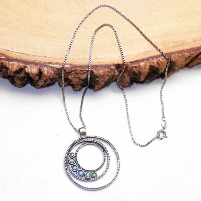 Collar Vintage Plata Esterlina Sólida 925 Ópalo Azul Redondo Fase Lunar TL" Israel Foto 1 de 4