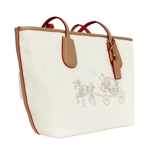 COACH Shoulder Zip Top Shopper Tote White Chalk HORSE CARRIAGE CANVAS Bag L New - Picture 1 of 4