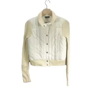 BCBG Cream Quilted Bomber Jacket size M knit arms snap buttons - Picture 1 of 5