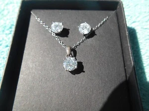 DIVINE ELEGANCE STERLING SILVER & CZ'S SOLITAIRE EARRINGS & NECKLACE PENDANT SET - Picture 1 of 17