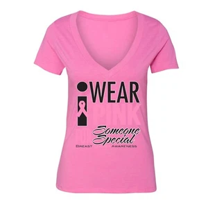 Breast Cancer awareness PINK for my special Ribbon support, Women V-neck T-shirt - Picture 1 of 2
