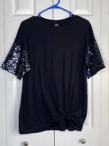 Wild Fable Blouse Women's Black Sequined Short Sleeves Front Ruching NWT Sz Med - Picture 1 of 3