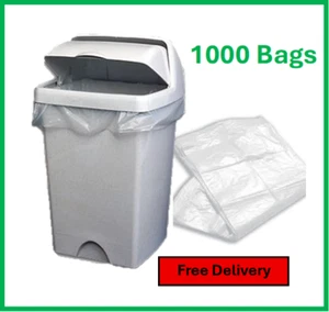 x1000 Swing Bin Liners Binliners White Rubbish Bags Sacks Flat Packed - Picture 1 of 1