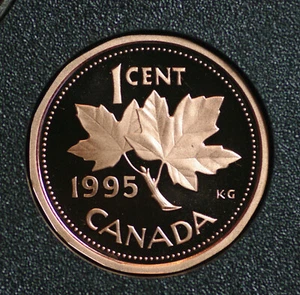 1995 Canada 1 cent Penny - maple leaf design coin bronze minting w proof finish - Picture 1 of 2