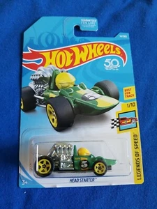 Hot Wheels Head Starter 2018 verde 14/365 gran tarjeta Legends of Speed - Imagen 1 de 4